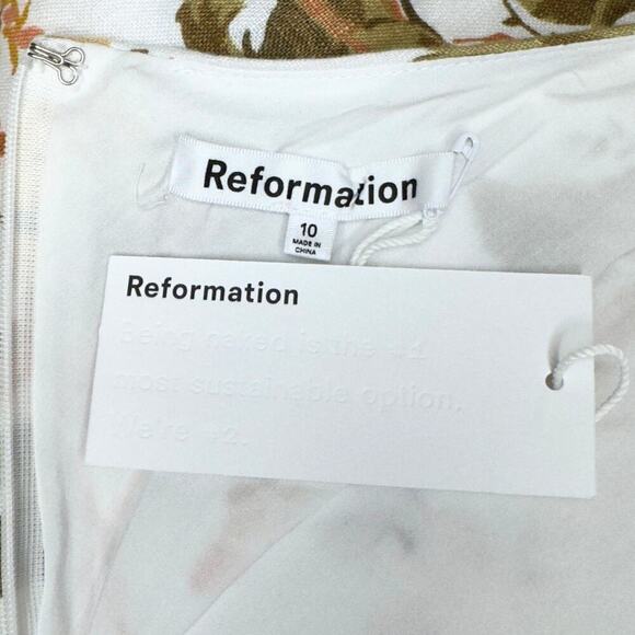 NWT Reformation Maxi Dress White Yellow Floral Strappy Cross Back Mock Neck Sz10 - Picture 10 of 10